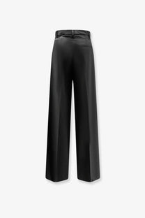 Black satin wide-leg hevò womens torreveneri wool blend trousers with sleek high waist and subtle creasing