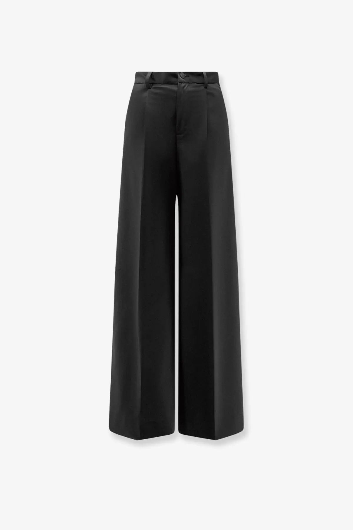 Hevò women’s torreveneri black wool blend trousers with high waist button closure and wide-leg satin design