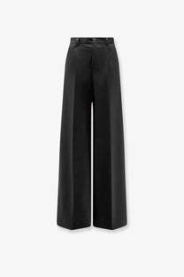 Hevò women’s torreveneri black wide-leg satin trousers with high waist and button closure in wool blend fabric