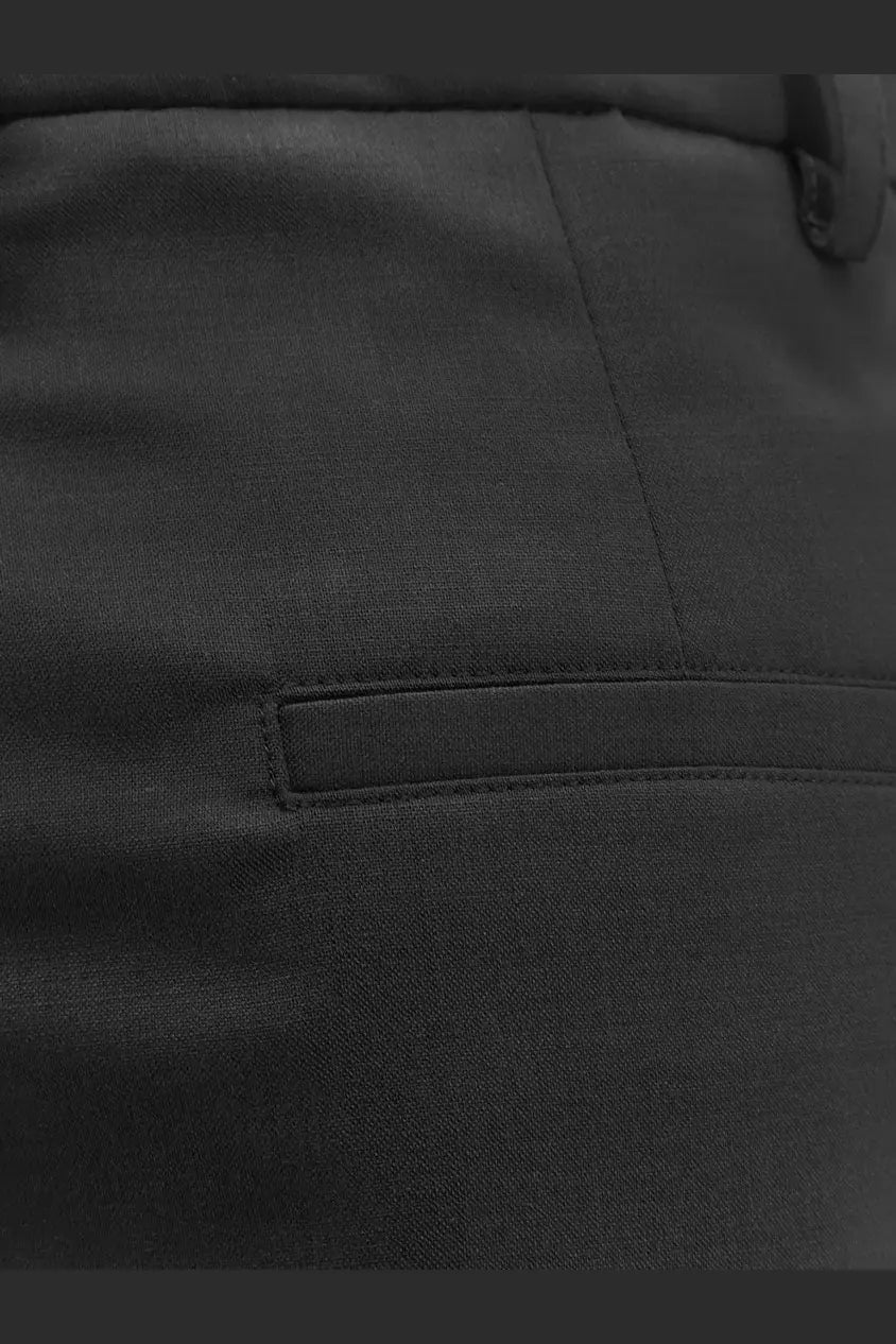 Hevò women’s Torreveneri black wool blend trousers with subtle woven pattern and neatly stitched pocket