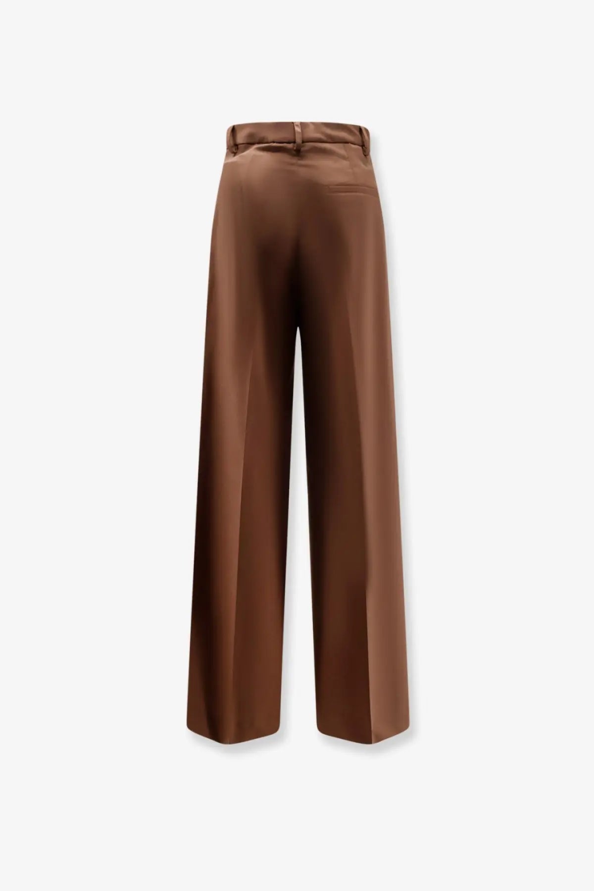 Hevò women’s torreveneriwool blend brown satin wide-leg trousers with sleek high-waisted design and subtle creases
