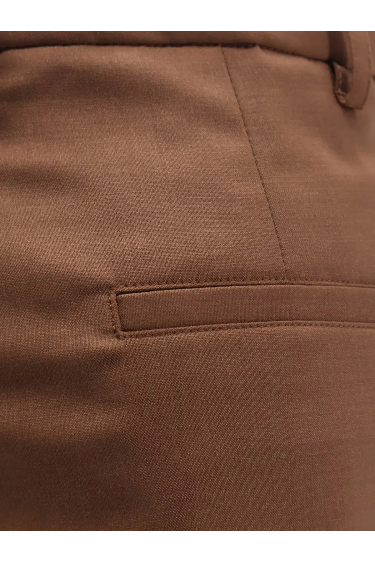 Hevò women’s torreveneri wool blend brown trousers with subtle woven texture and neatly stitched pocket visible from the front