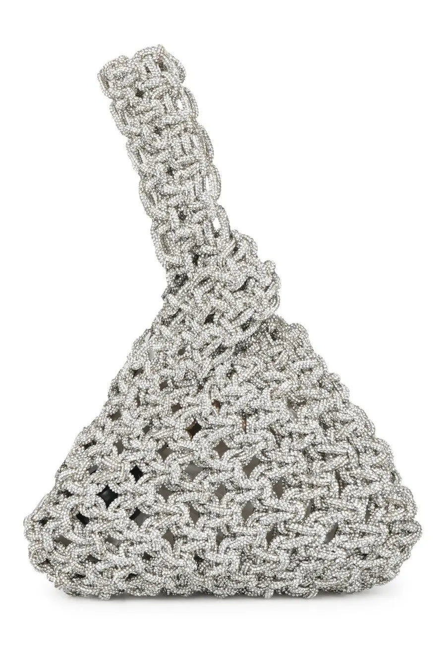Silver beaded Hibourama women’s borsa Niky con cristalli handbag with woven texture and integrated handle