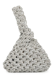 Silver beaded Hibourama women’s borsa Niky con cristalli handbag with woven texture and integrated handle