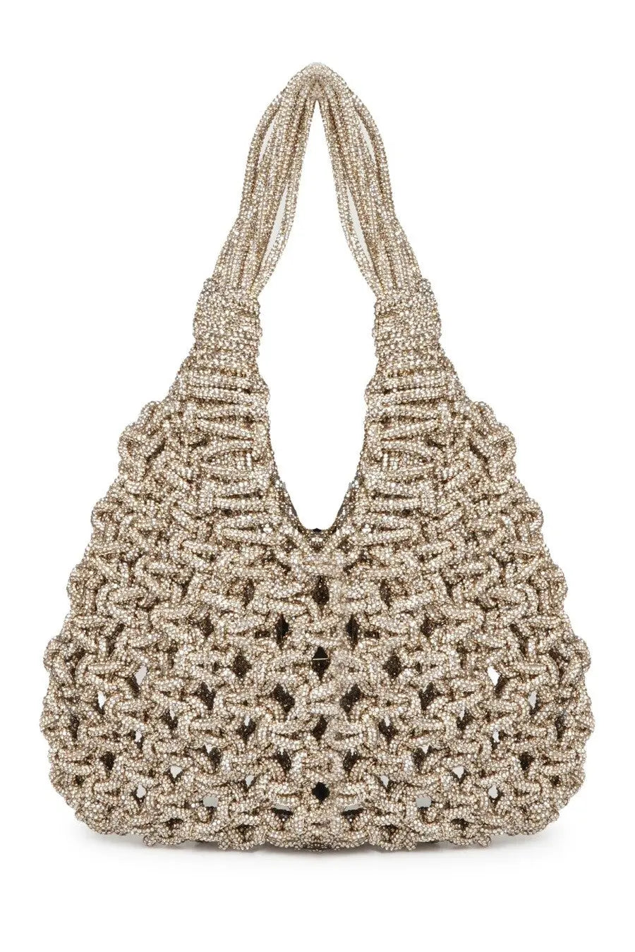 Hibourama women’s borsa vannifique small gold crochet handbag with shimmering beads and textured woven pattern