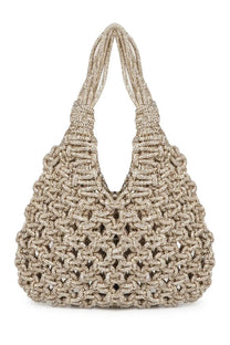 Hibourama women’s borsa vannifique small gold crochet handbag with shimmering beads and textured woven pattern