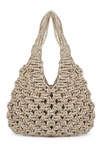 Hibourama womens borsa vannifique small gold crochet handbag with shimmering beads and dual handles