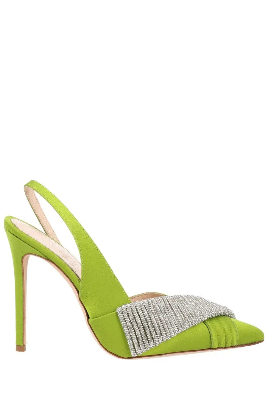 Hibourama women’s infinite slingback green lime green satin pump with silver rhinestone-embellished toe strap