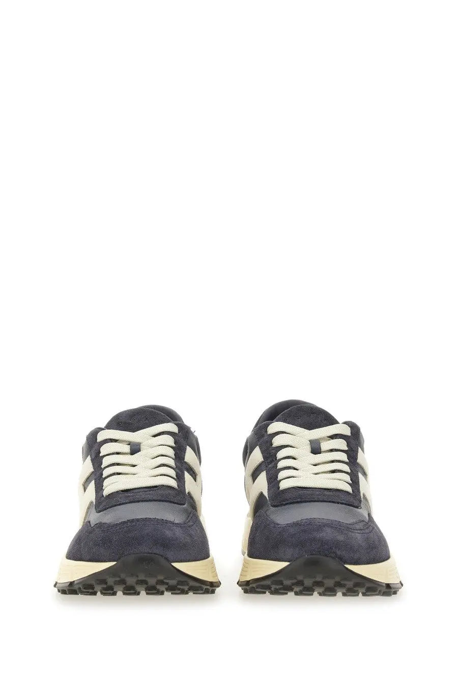 Hogan men’s hyperlight sneaker in navy blue suede and mesh with cream laces and matching midsole