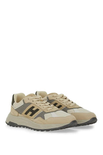 Hogan men’s hyperlight sneaker multicolor in beige and gray with chunky sole and black logo accents