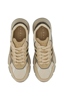 Hogan men’s hyperlight sneaker in beige and gray with chunky sole and layered material design