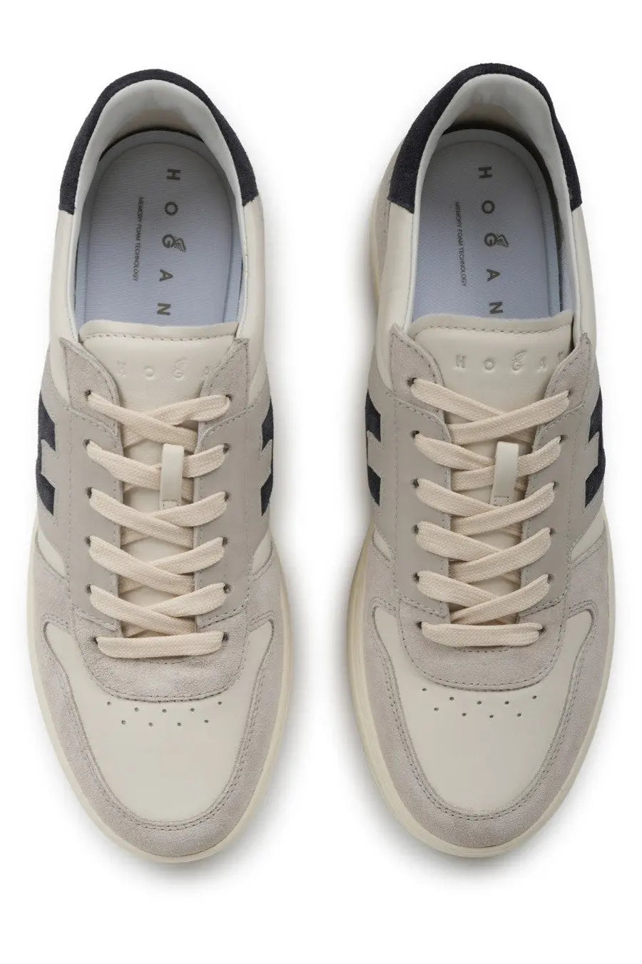 Cream-colored Hogan men’s sneaker beige with black accents and suede upper for casual wear