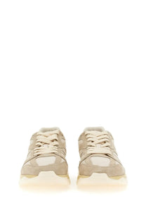 Hogan men’s sneaker beige featuring beige suede and white mesh upper with a chunky translucent sole