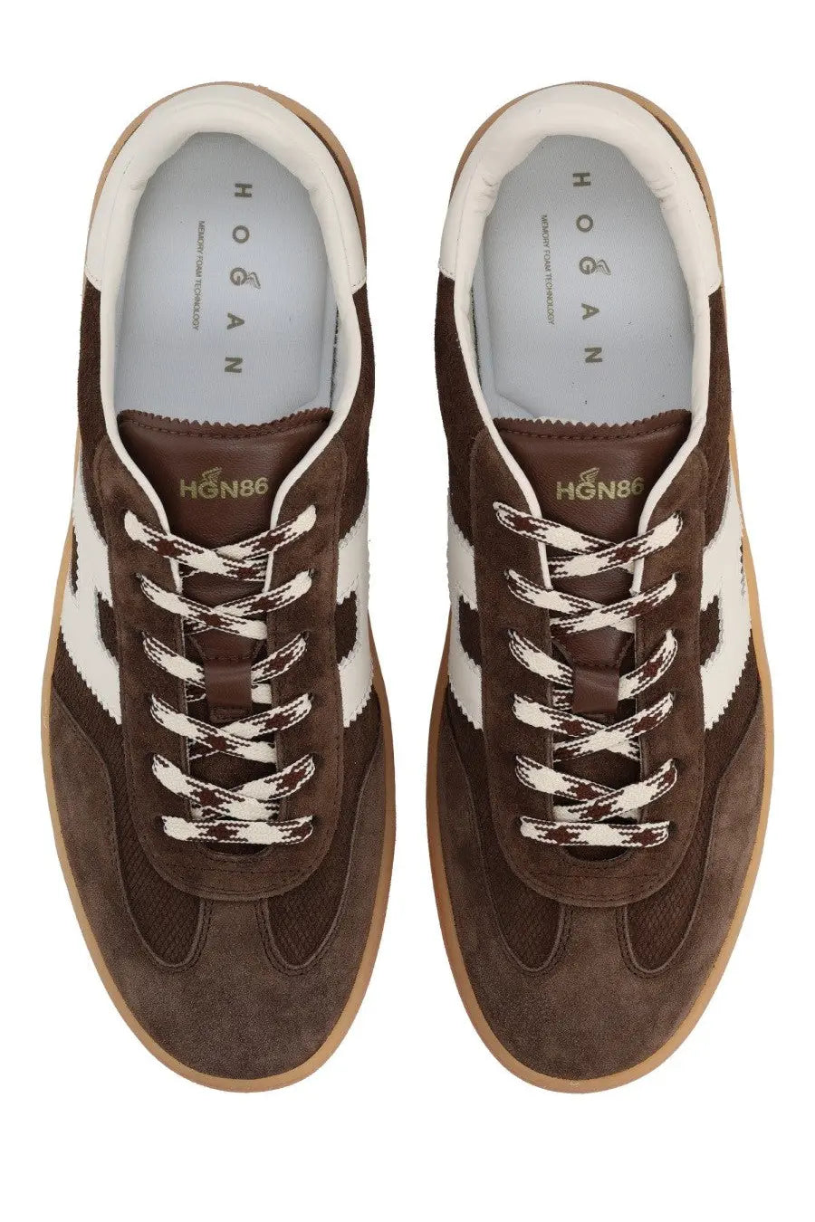 Hogan men’s sneaker cool brown brown suede with white laces and stripes and gum rubber sole