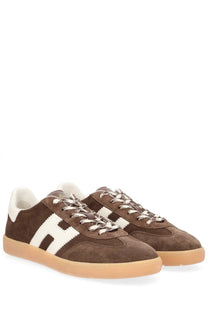 Hogan men’s sneaker cool brown brown suede sneakers with white pixelated h logo and gum rubber sole