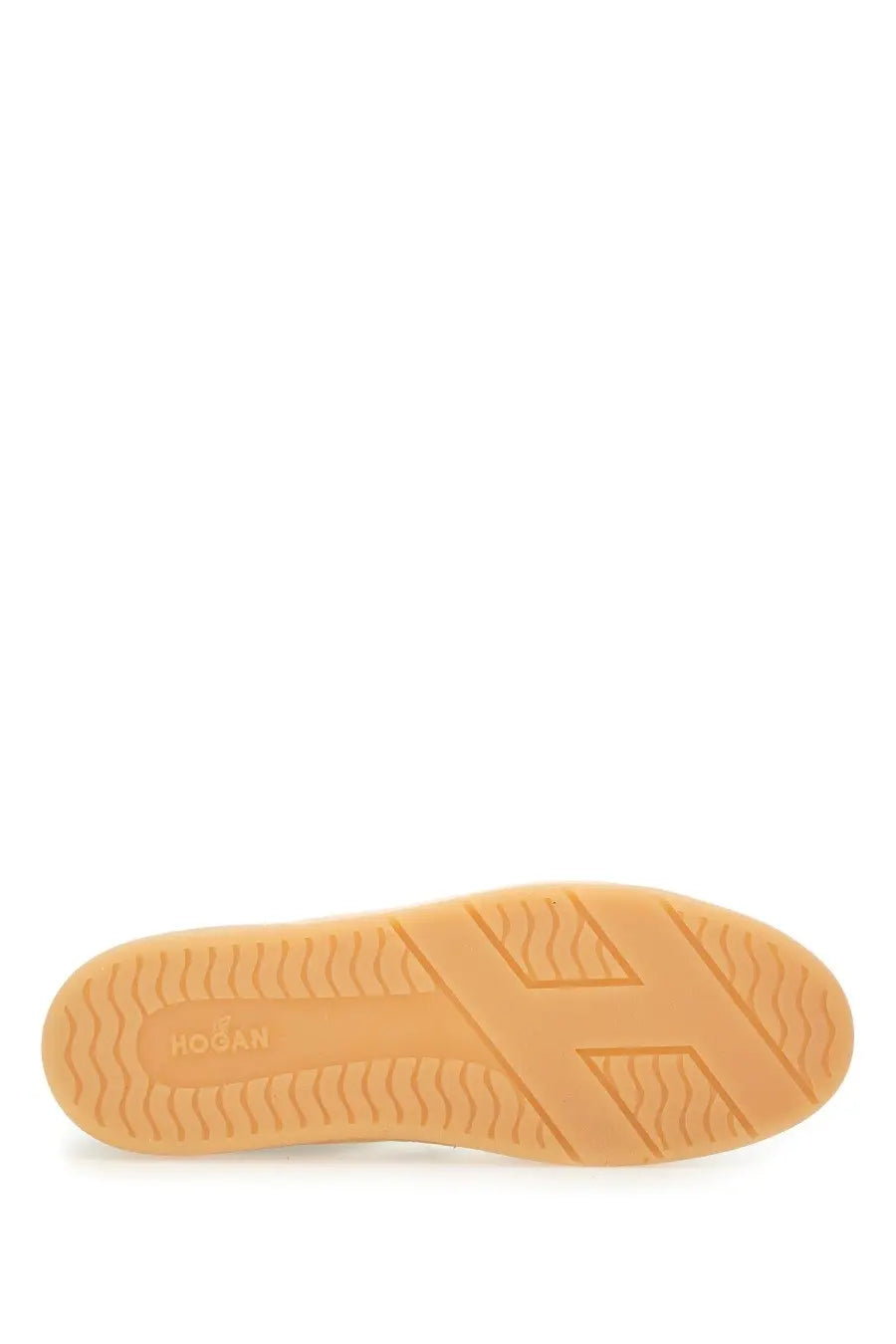 Tan rubber sole with embossed Hogan logo and geometric tread pattern on Hogan men’s sneaker Cool Multicolor