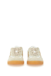 Hogan men’s sneaker cool white beige suede with tan accents and gum rubber sole casual footwear