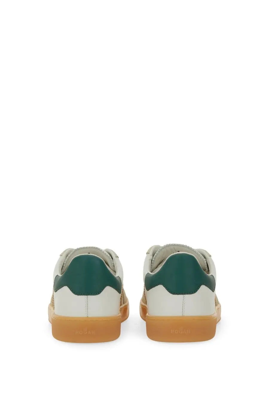 Hogan men’s sneaker cool white in white and teal leather with gum rubber sole for casual wear
