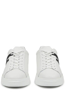 Hogan men’s sneaker h580 white leather with black stripes and silver stitching details