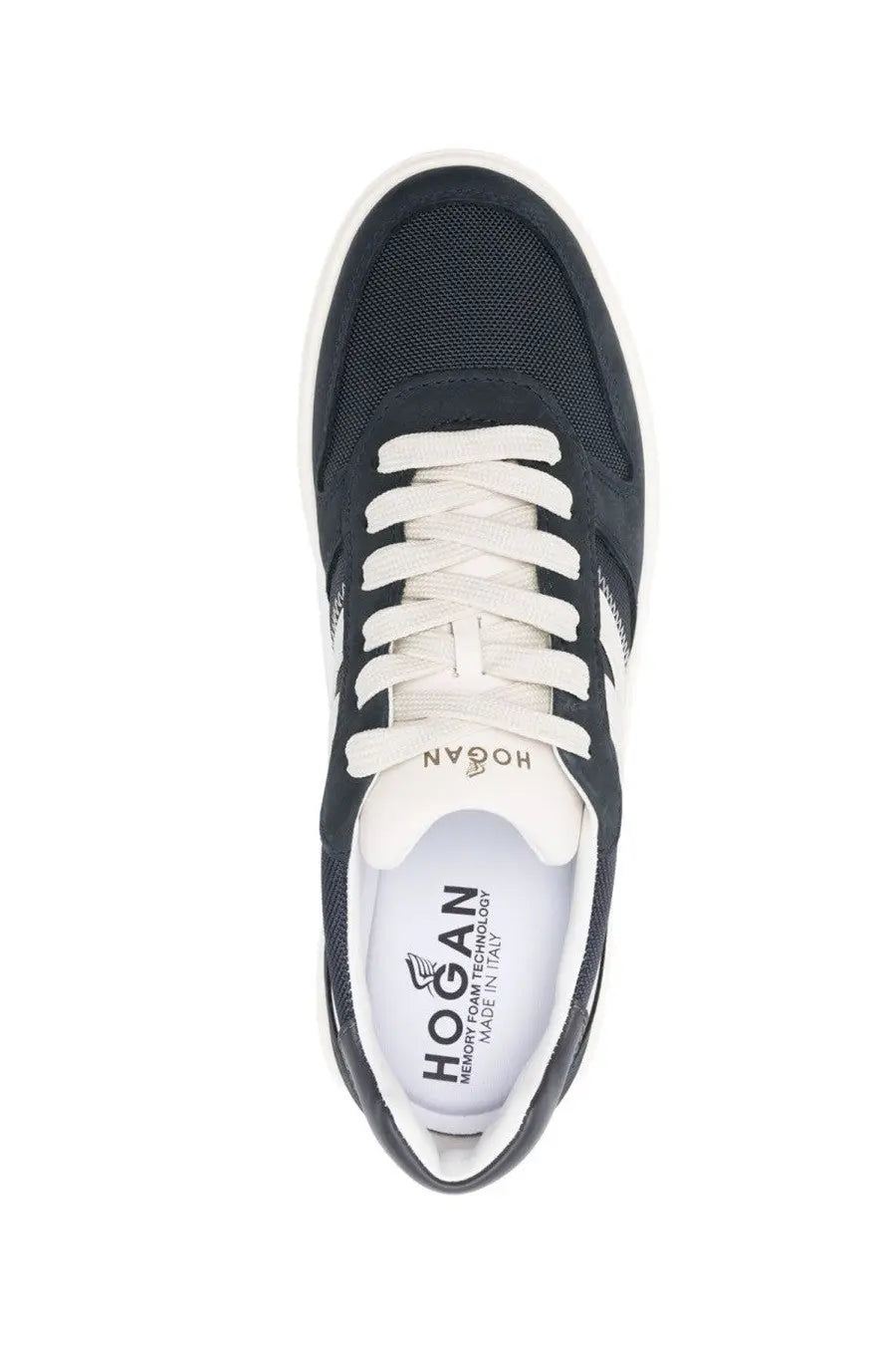 Hogan men’s sneaker h630 in pelle blue dark navy with white laces and contrasting white rubber sole