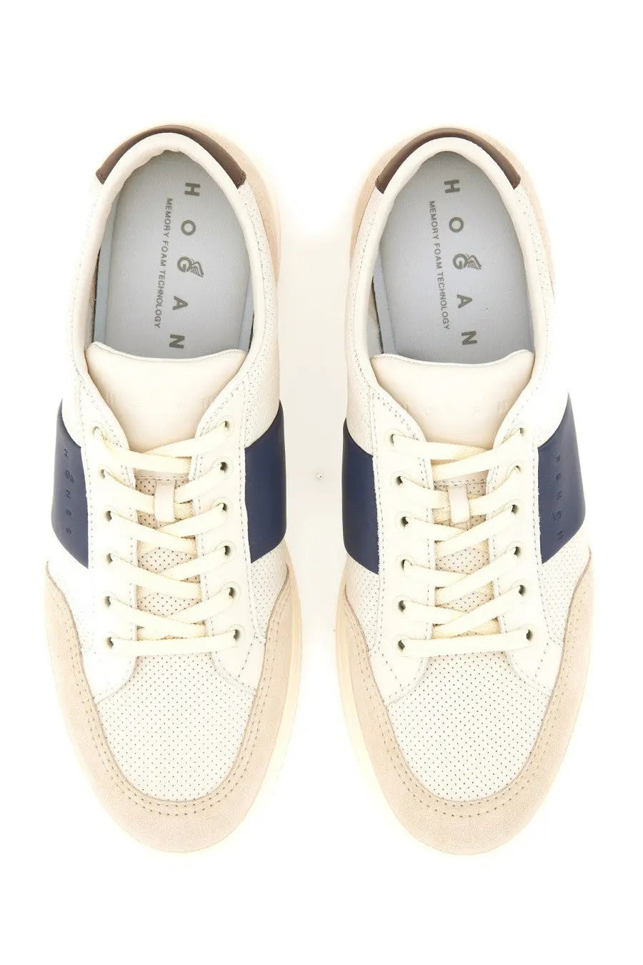 Hogan men’s sneaker multicolor in cream and navy blue with perforated leather uppers and suede accents