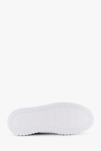 White rubber sole with textured ridged pattern and embossed branding on hogan men’s stripes leather sneakers blue