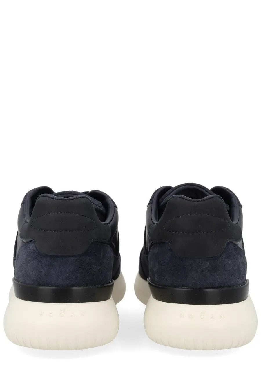 Hogan men’s suede sneaker blue in black and navy with thick off-white rubber sole for casual wear