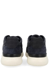 Hogan men’s suede sneaker blue in black and navy with thick off-white rubber sole for casual wear