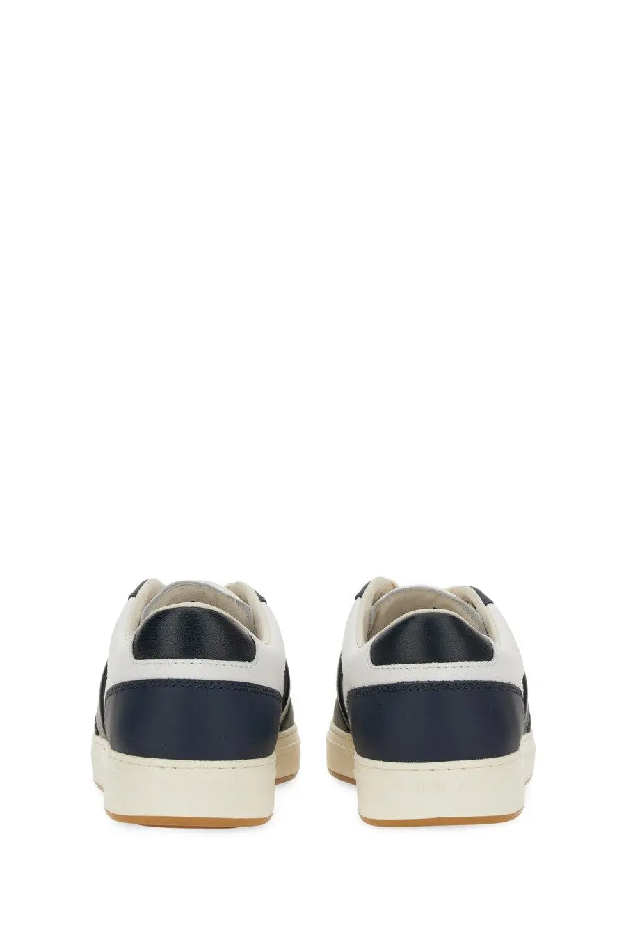 White and navy blue leather hogan men’s hogan tv sneaker with a clean minimalist design