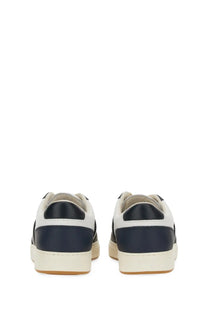 White and navy blue leather hogan men’s hogan tv sneaker with a clean minimalist design