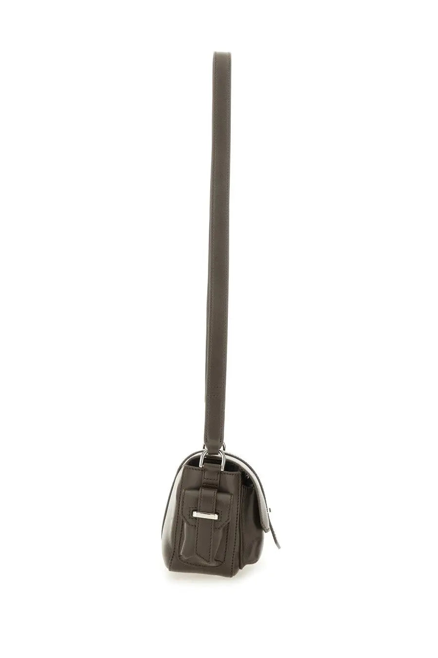 Hogan women’s small brown leather flap bag with dark olive green crossbody design and silver-toned hardware accents