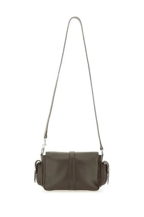 Hogan women’s small brown flap bag in dark olive green leather with sleek minimalist design and silver hardware