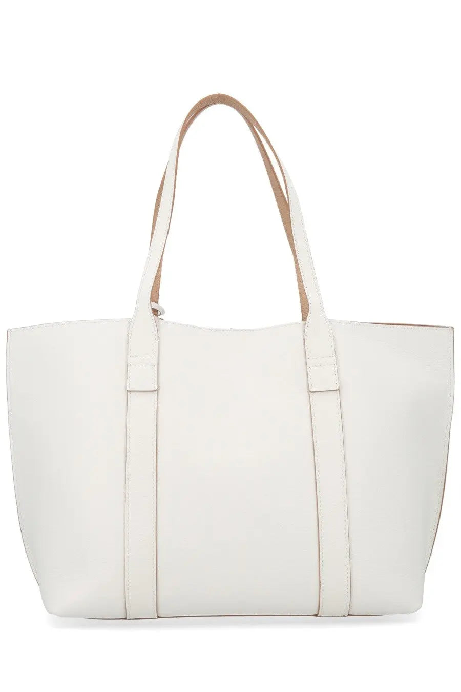 Hogan women’s white leather tote bag with beige handles and vertical strap accents for stylish carrying