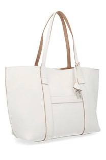 Hogan women’s bag script white leather tote bag with tan handles and silver tone h clasp