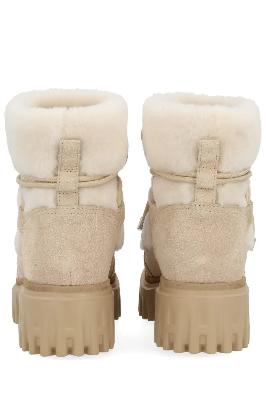 Hogan women’s beige ankle boots in cream suede with faux fur lining and chunky soles for winter wear