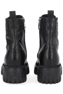 Hogan women’s black leather ankle boots with chunky rubber soles and silver zippers