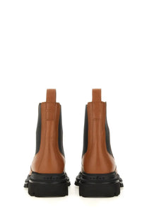 Hogan women’s Chelsea boot brown with tan and black leather upper and chunky rubber sole for casual wear