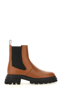 Hogan women’s chelsea boot brown tan leather with black elastic panels and chunky rubber sole