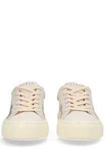 Cream-colored Hogan women’s Crosswind sneakers with sleek minimalist design and subtle metallic side accents