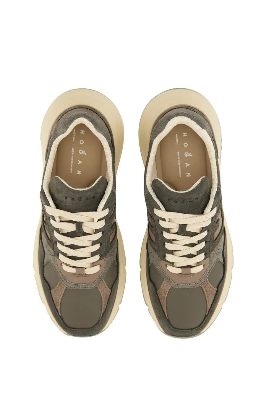 Hogan women’s hi fi sneaker grey in olive green and beige with chunky sole design for casual wear