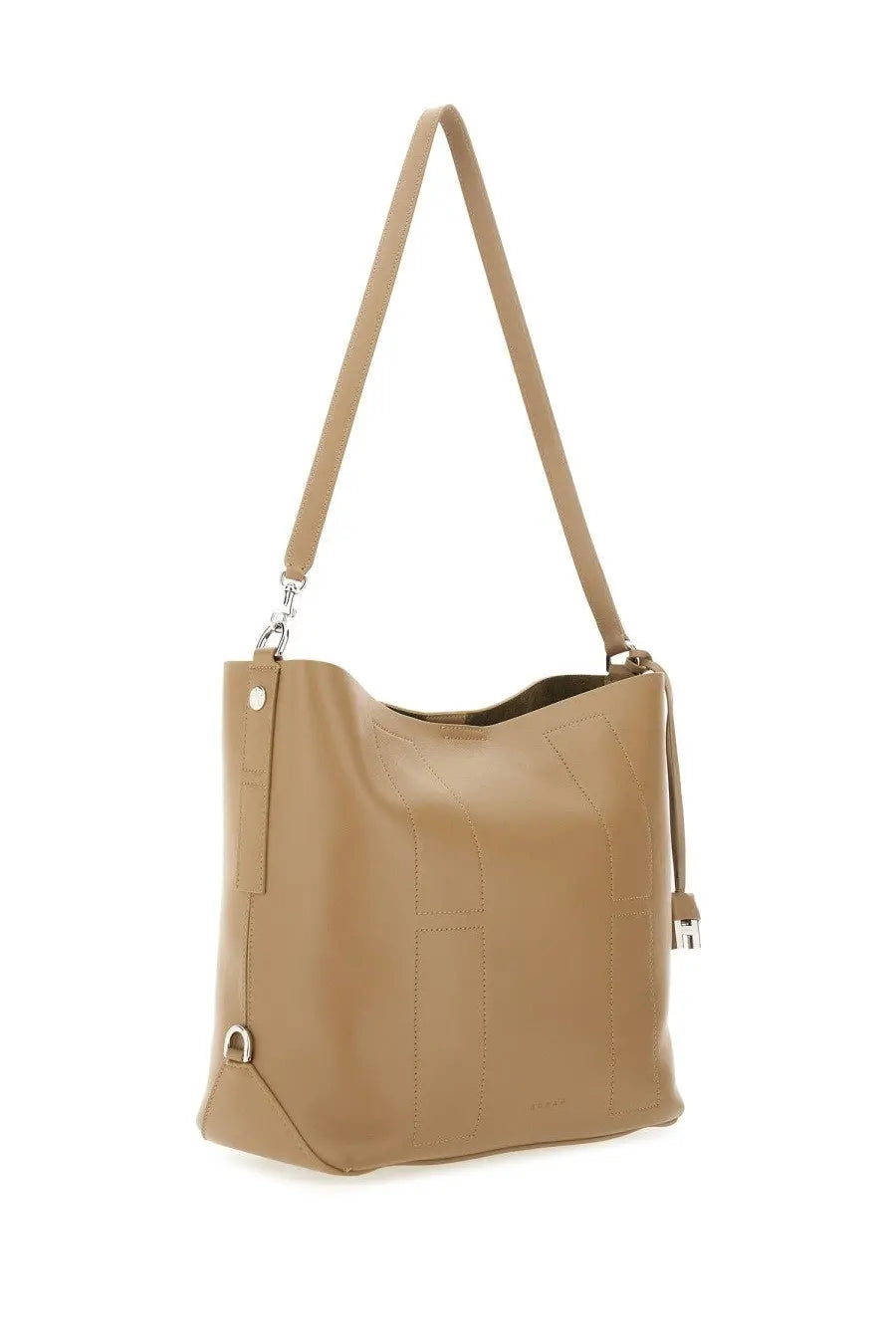 Hogan women’s hobo bag hocket medium beige leather shoulder bag with single strap and subtle stitched paneling