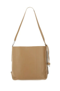 Hogan women’s hobo bag medium beige leather shoulder bag with stitched rectangular panels and adjustable strap