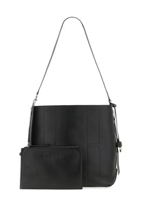 Hogan women’s black leather shoulder bag with rectangular panel design and matching small zippered pouch