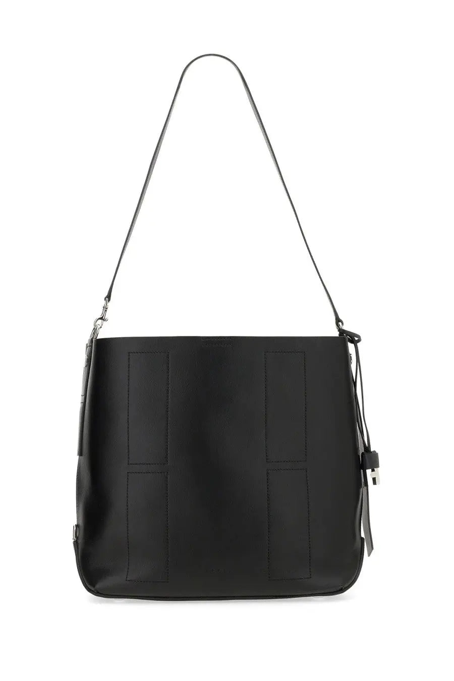 Hogan women’s hobo bag hocket medium black leather shoulder bag with minimalist vertical stitched panels and slender strap