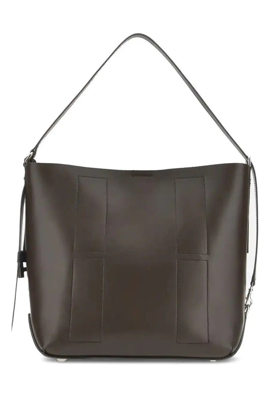 Hogan women’s hobo bag hocket medium brown dark brown leather with structured rectangular panels and long shoulder strap