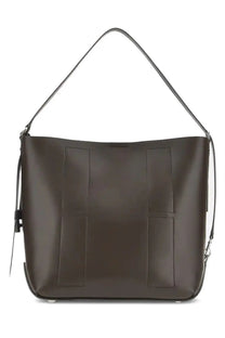 Hogan women’s hobo bag hocket medium brown dark brown leather with structured rectangular panels and long shoulder strap