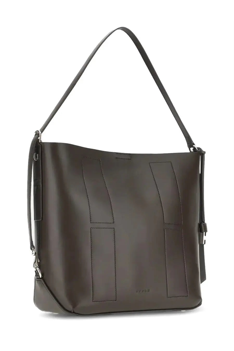 Hogan women’s hobo bag hocket medium brown dark brown leather with structured rectangular paneling and shoulder strap