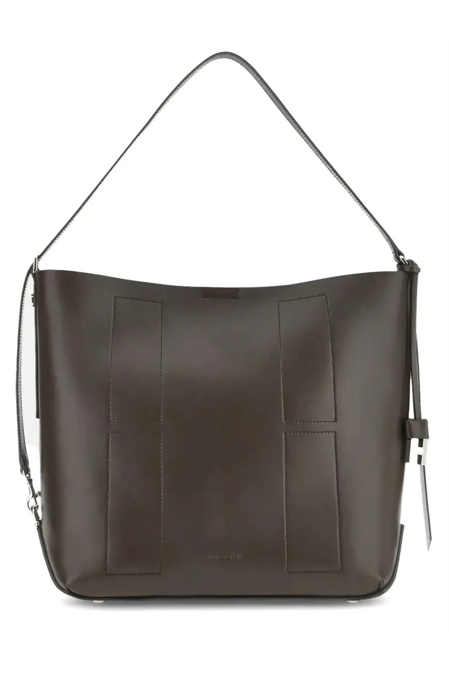 Hogan women’s hobo bag hocket medium brown dark brown leather with structured rectangular panels and slender shoulder strap
