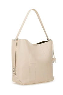 Hogan women’s hobo bag hocket medium white beige leather with minimalist geometric stitching and silver metal clasp