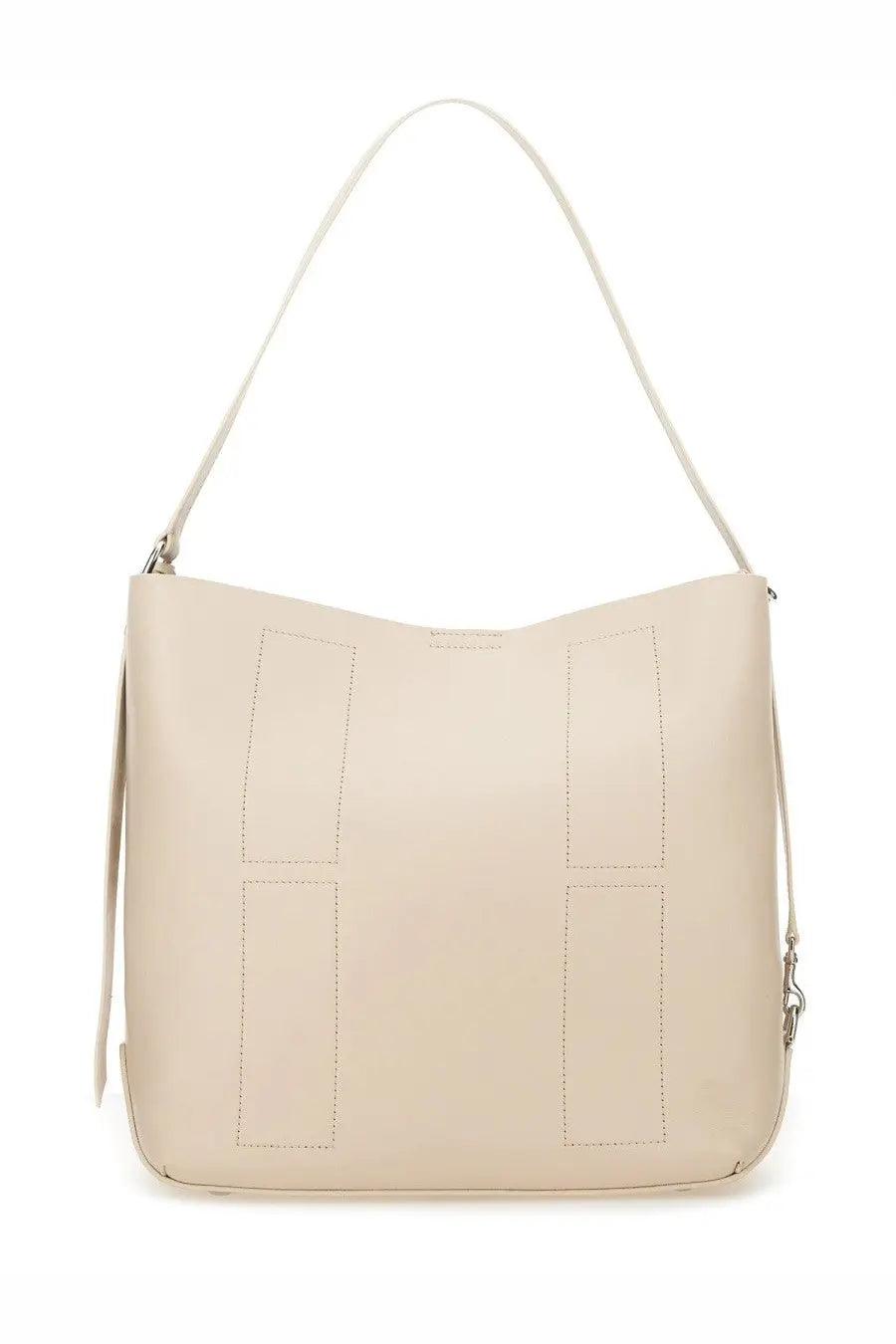 Hogan women’s hobo bag hocket medium white beige leather shoulder bag with stitched rectangular panels and slender handle